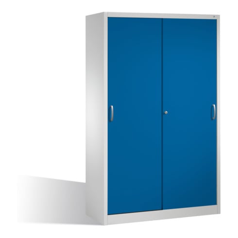 C+P Werkzeugschrank mit Schiebetüren, innen 4 Böden, H1950xB1200xT600mm Front Enzianblau Korpus Lichtgrau