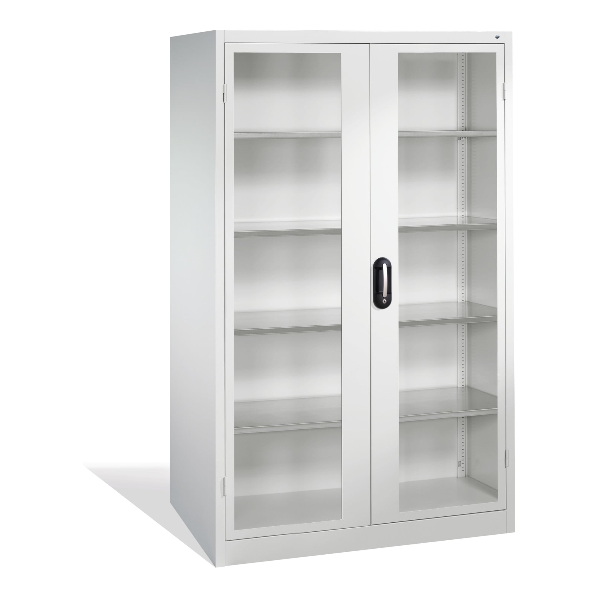C+P Werkzeugschrank mit Sichtfenster-Drehtüren, innen 4 Böden, H1950xB1200xT600mm Front Lichtgrau Korpus Lichtgrau ; C + P Möbelsysteme