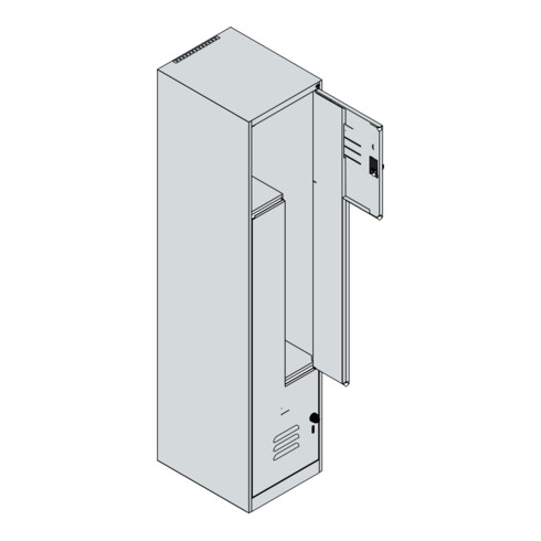 C+P Z-Spind Classic PLUS, 2 Fächer, 1850x400x500mm, 7035/5012 Verschluss Sicherheits-Drehriegel