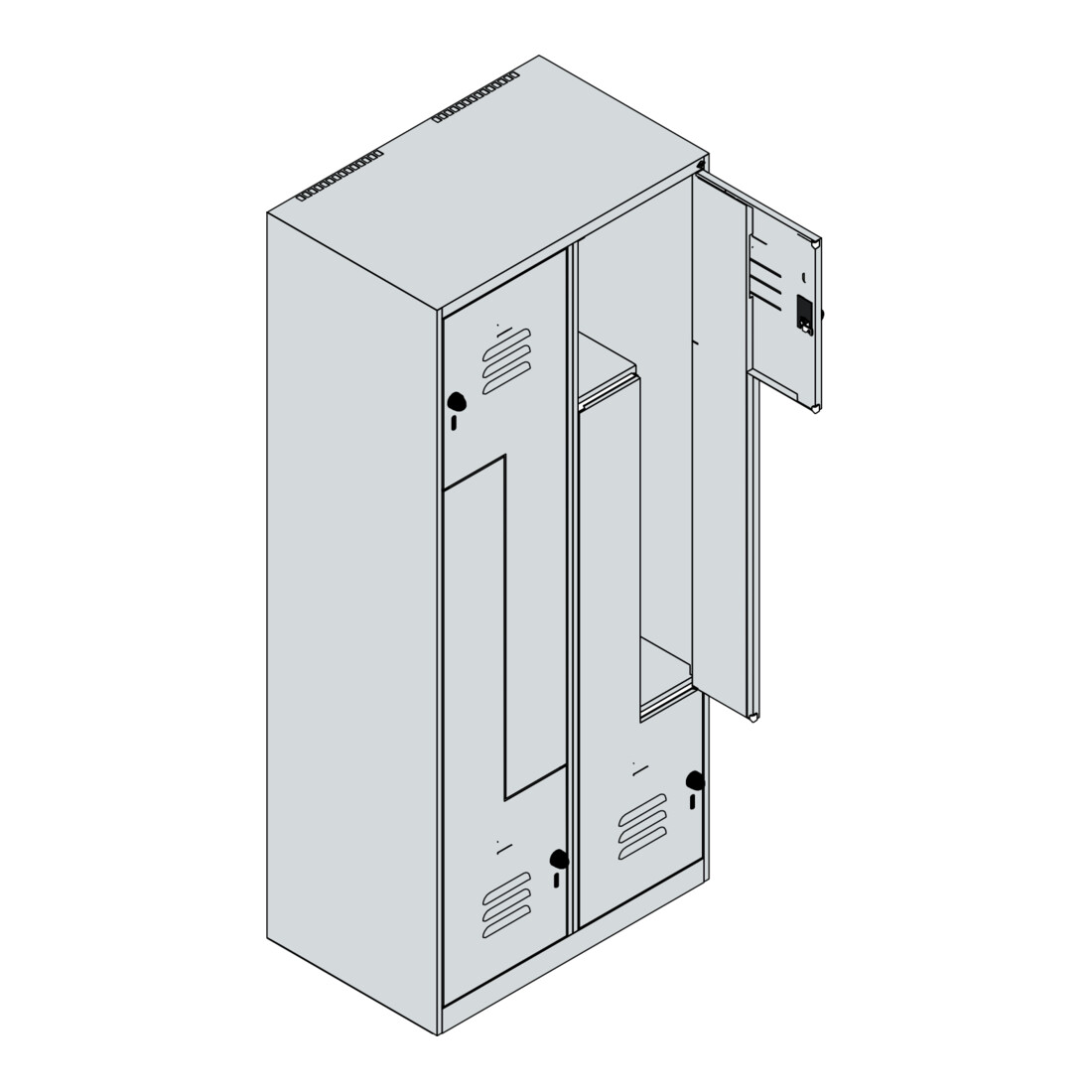 C+P Z-Spind Classic PLUS, 4 Fächer, 1850x800x500mm, 7035/2004 Verschluss Sicherheits-Drehriegel