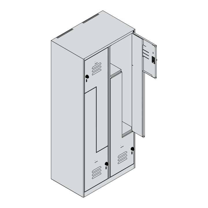 C+P Z-Spind Classic PLUS, 4 Fächer, 1850x800x500mm, 7035/2004 Verschluss Sicherheits-Drehriegel