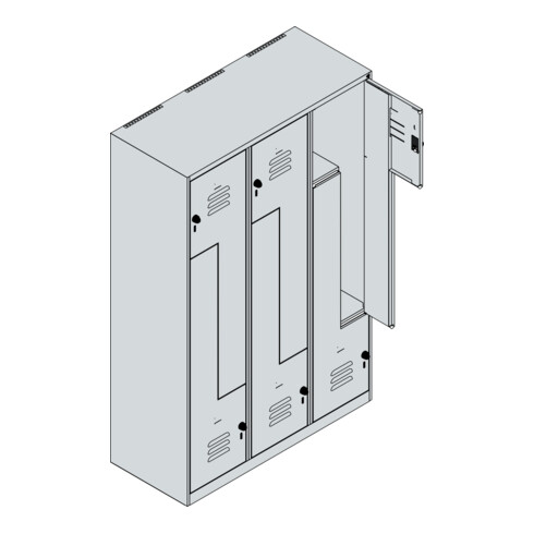 C+P Z-Spind Classic PLUS, 6 Fächer, 1850x1200x500mm, 7035/3003 Verschluss Sicherheits-Drehriegel