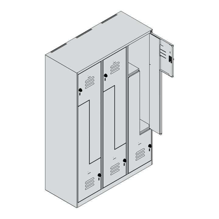 C+P Z-Spind Classic PLUS, 6 Fächer, 1850x1200x500mm, 7035/3003 Verschluss Sicherheits-Drehriegel