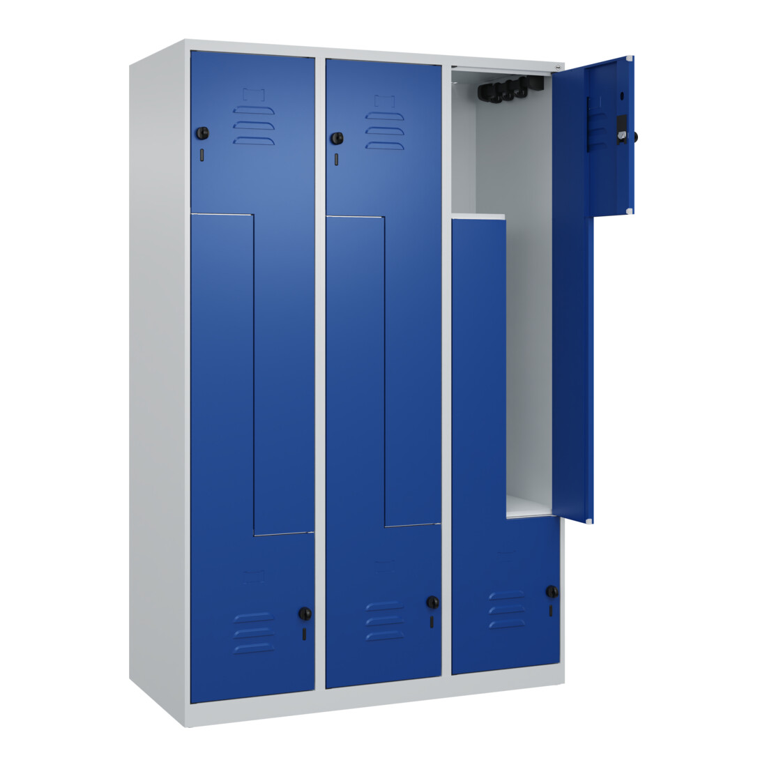 C+P Z-Spind Classic PLUS, 6 Fächer, 1850x1200x500mm, 7035/5010 Verschluss Sicherheits-Drehriegel