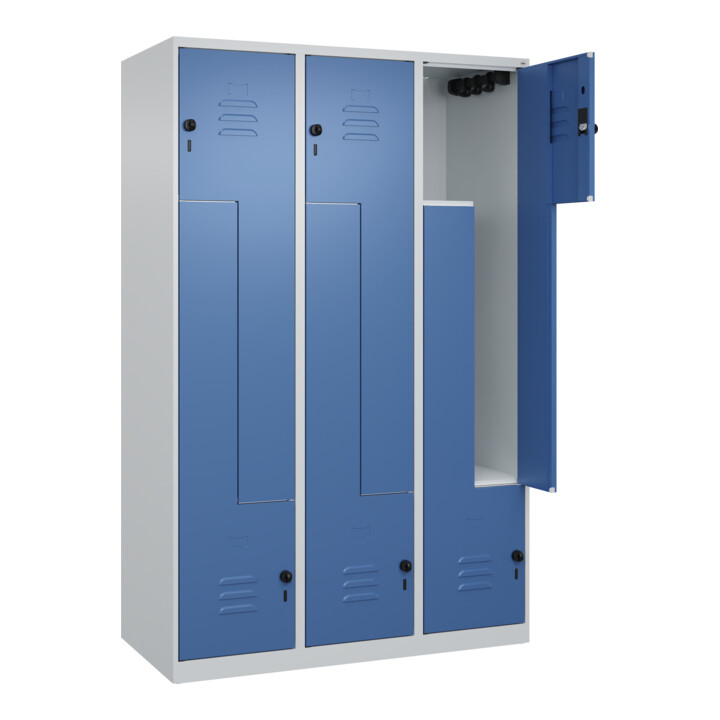 C+P Z-Spind Classic PLUS, 6 Fächer, 1850x1200x500mm, 7035/5023 Verschluss Sicherheits-Drehriegel