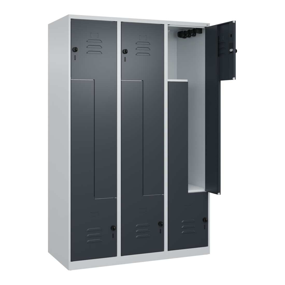 C+P Z-Spind Classic PLUS, 6 Fächer, 1850x1200x500mm, 7035/7016 Verschluss Sicherheits-Drehriegel