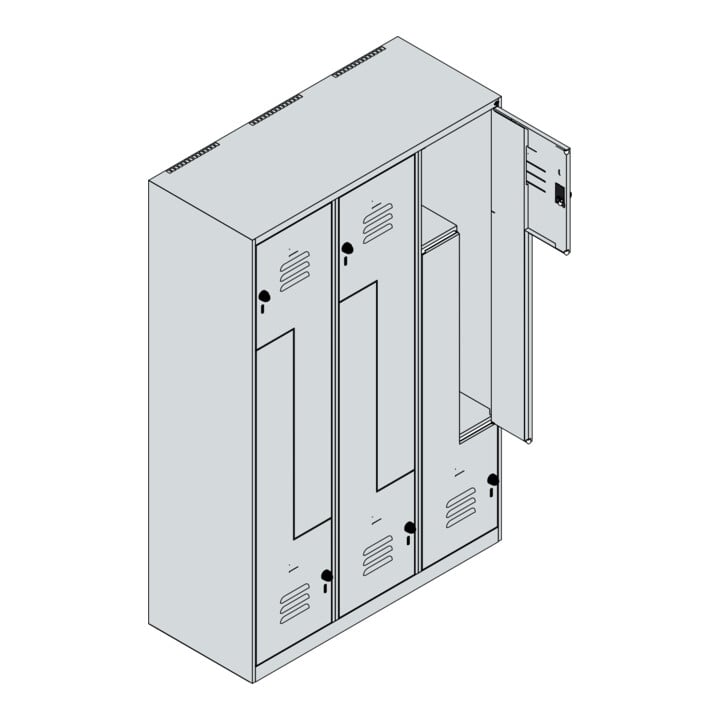 C+P Z-Spind Classic PLUS, 6 Fächer, 1850x1200x500mm, 9016/9016 Verschluss Sicherheits-Drehriegel