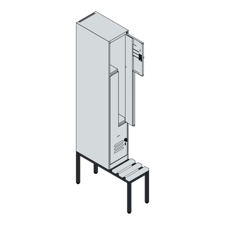 C+P Z-Spind Classic PLUS, Bank, 2 Fächer, 2120x300x815mm, 7016/7016 Verschluss Sicherheits-Drehriegel Sitzbanktyp untergebaut Material Sitzfläche Buche-Hartholz