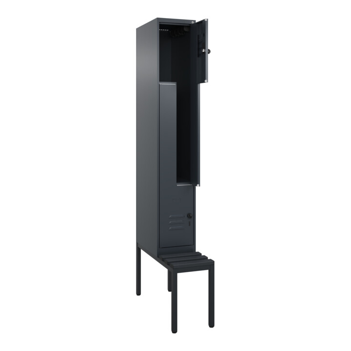 C+P Z-Spind Classic PLUS, Bank, 2 Fächer, 2120x300x815mm, 7016/7016 Verschluss Sicherheits-Drehriegel Sitzbanktyp untergebaut Material Sitzfläche Kunststoff