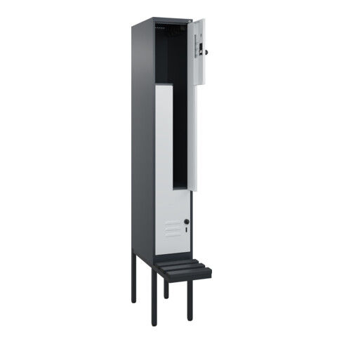 C+P Z-Spind Classic PLUS, Bank, 2 Fächer, 2120x300x815mm, 7016/7035 Verschluss Sicherheits-Drehriegel Sitzbanktyp auskragend Material Sitzfläche Kunststoff