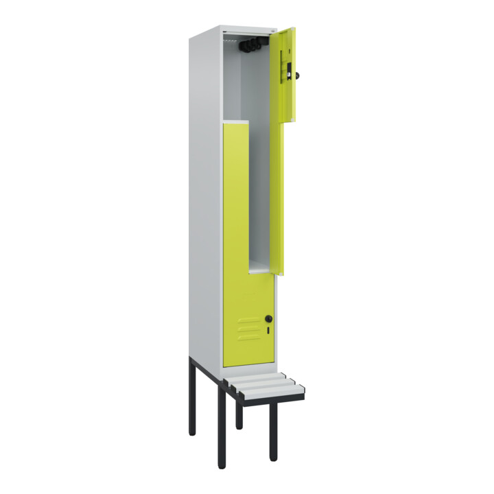 C+P Z-Spind Classic PLUS, Bank, 2 Fächer, 2120x300x815mm, 7035/0024 Verschluss Sicherheits-Drehriegel Sitzbanktyp auskragend Material Sitzfläche Kunststoff