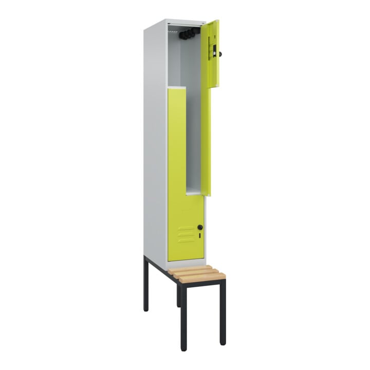 C+P Z-Spind Classic PLUS, Bank, 2 Fächer, 2120x300x815mm, 7035/0024 Verschluss Sicherheits-Drehriegel Sitzbanktyp untergebaut Material Sitzfläche Buche-Hartholz