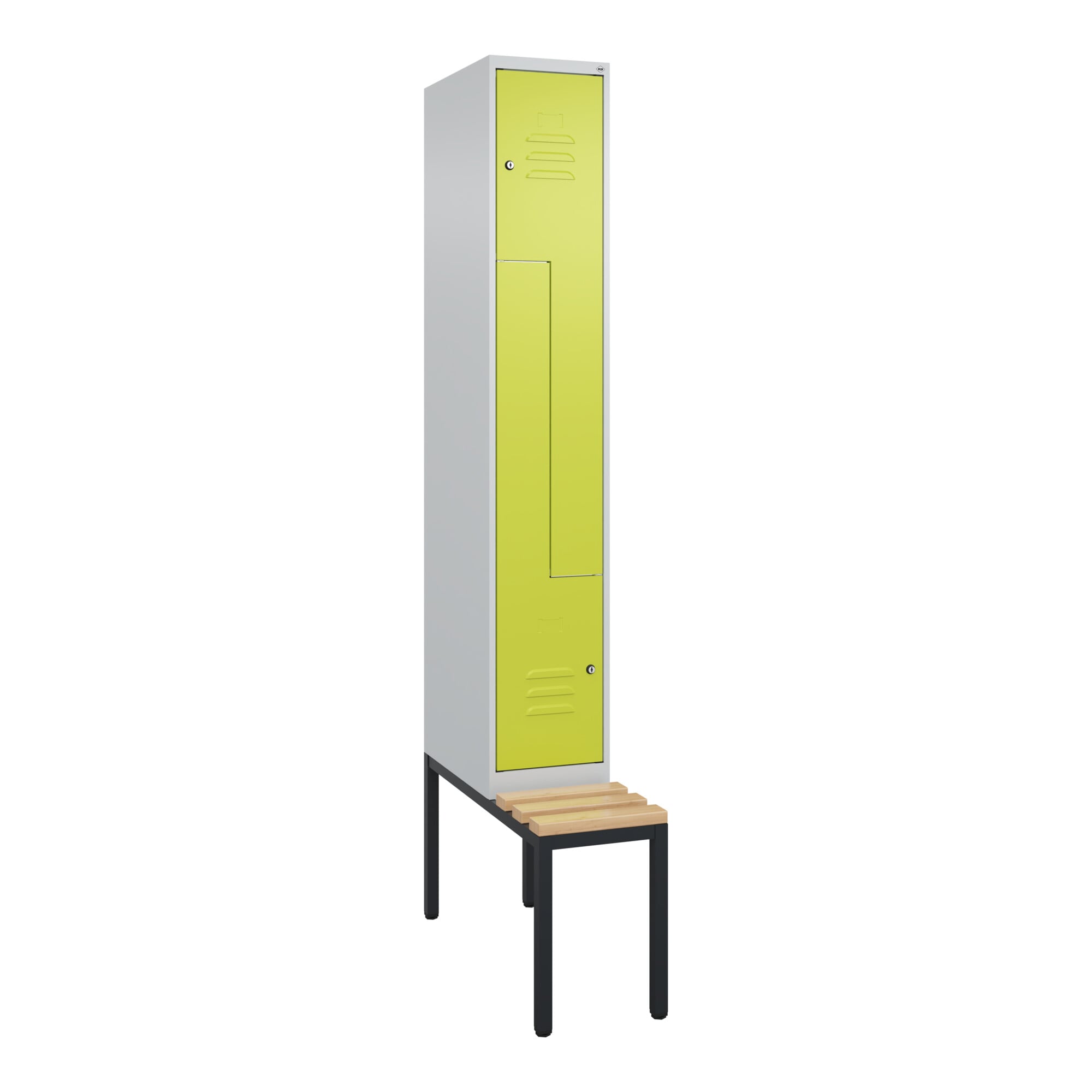 C+P Z-Spind Classic PLUS, Bank, 2 Fächer, 2120x300x815mm, 7035/0024 Verschluss Zylinderschloss Sitzbanktyp untergebaut Material Sitzfläche Buche-Harth