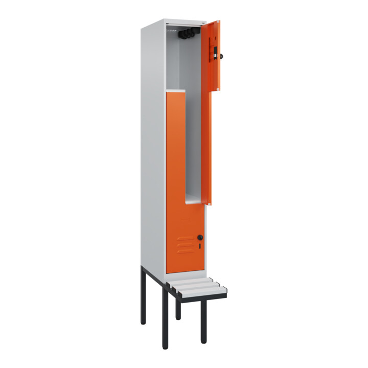 C+P Z-Spind Classic PLUS, Bank, 2 Fächer, 2120x300x815mm, 7035/2004 Verschluss Sicherheits-Drehriegel Sitzbanktyp auskragend Material Sitzfläche Kunststoff