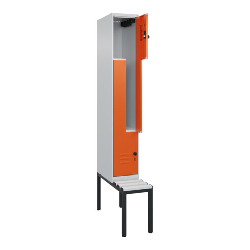 C+P Z-Spind Classic PLUS, Bank, 2 Fächer, 2120x300x815mm, 7035/2004 Verschluss Sicherheits-Drehriegel Sitzbanktyp untergebaut Material Sitzfläche Kunststoff