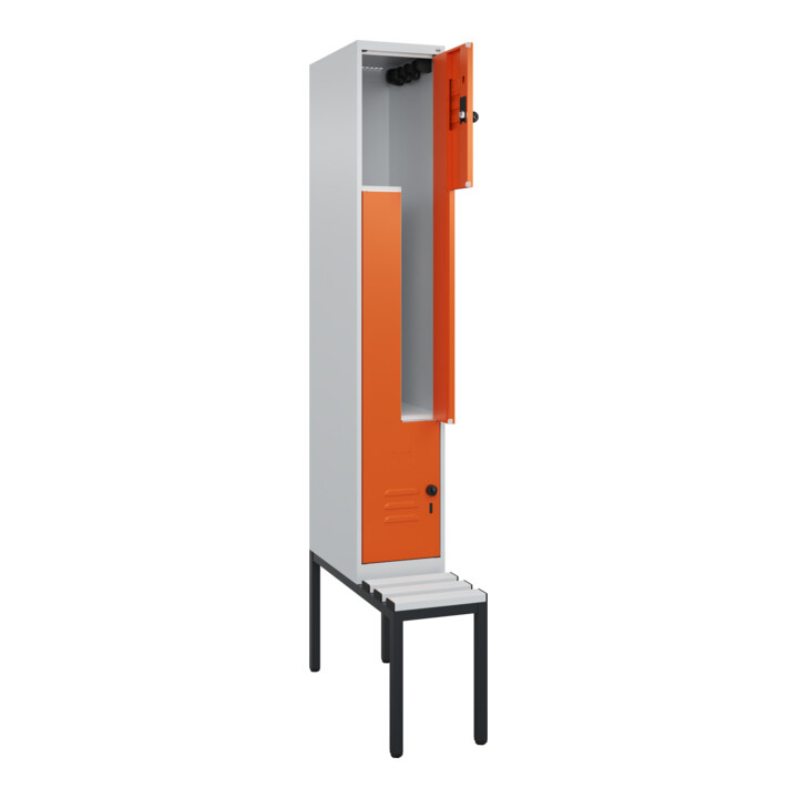 C+P Z-Spind Classic PLUS, Bank, 2 Fächer, 2120x300x815mm, 7035/2004 Verschluss Sicherheits-Drehriegel Sitzbanktyp untergebaut Material Sitzfläche Kunststoff