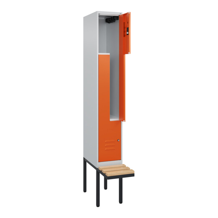 C+P Z-Spind Classic PLUS, Bank, 2 Fächer, 2120x300x815mm, 7035/2004 Verschluss Zylinderschloss Sitzbanktyp auskragend Material Sitzfläche Buche-Hartholz