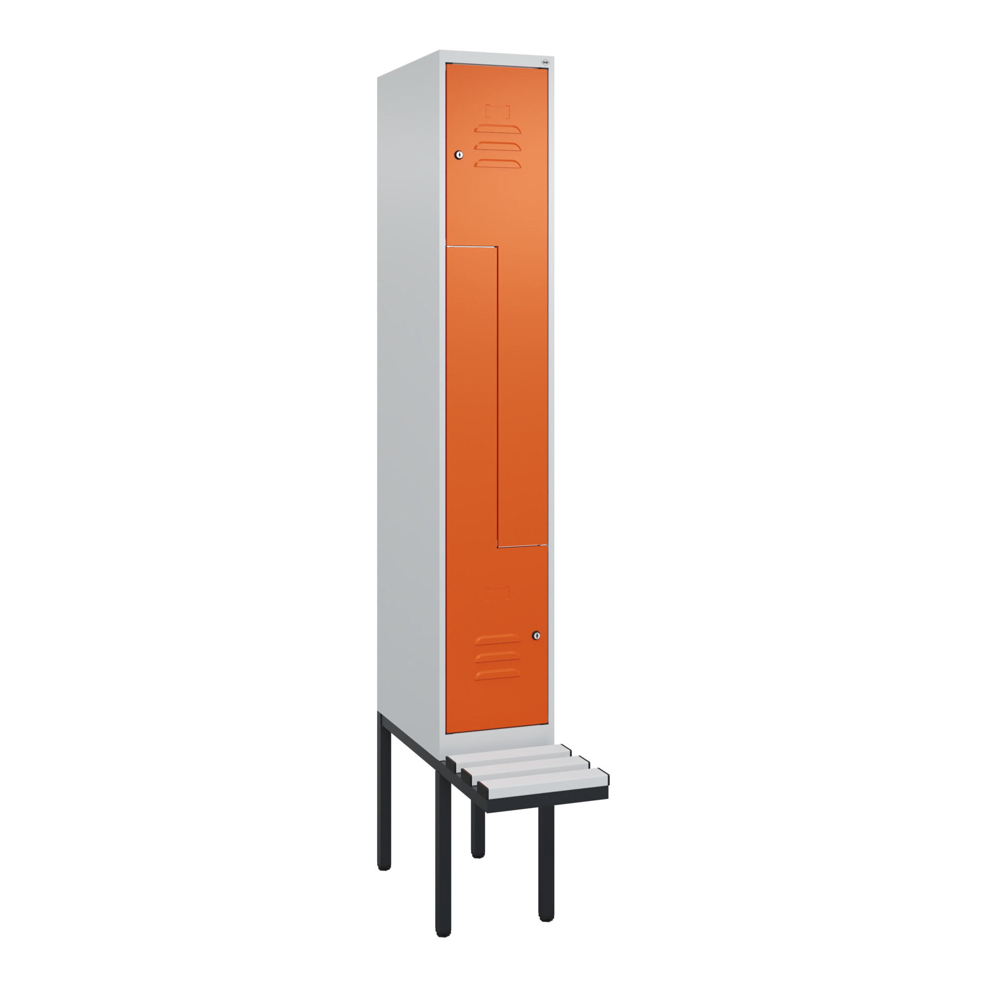 C+P Z-Spind Classic PLUS, Bank, 2 Fächer, 2120x300x815mm, 7035/2004 Verschluss Zylinderschloss Sitzbanktyp auskragend Material Sitzfläche Kunststoff ;