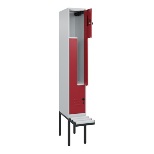 C+P Z-Spind Classic PLUS, Bank, 2 Fächer, 2120x300x815mm, 7035/3003 Verschluss Sicherheits-Drehriegel Sitzbanktyp auskragend Material Sitzfläche Kunststoff