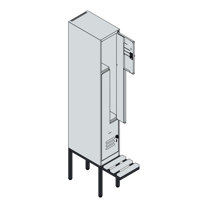 C+P Z-Spind Classic PLUS, Bank, 2 Fächer, 2120x300x815mm, 7035/3003 Verschluss Sicherheits-Drehriegel Sitzbanktyp auskragend Material Sitzfläche Kunststoff