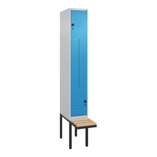 C+P Z-Spind Classic PLUS, Bank, 2 Fächer, 2120x300x815mm, 7035/5012 Verschluss Sicherheits-Drehriegel Sitzbanktyp auskragend Material Sitzfläche Buche-Hartholz