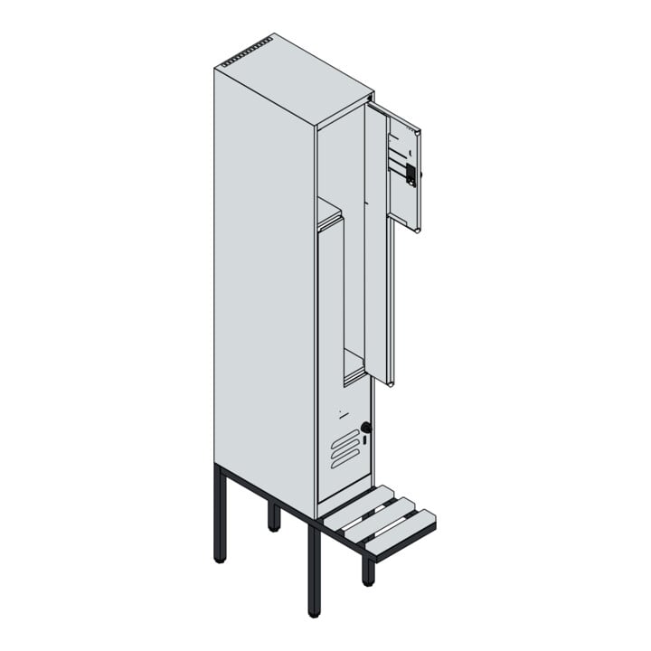C+P Z-Spind Classic PLUS, Bank, 2 Fächer, 2120x300x815mm, 7035/5023 Verschluss Sicherheits-Drehriegel Sitzbanktyp auskragend Material Sitzfläche Buche-Hartholz