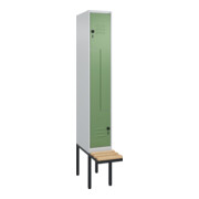 C+P Z-Spind Classic PLUS, Bank, 2 Fächer, 2120x300x815mm, 7035/6011 Verschluss Sicherheits-Drehriegel Sitzbanktyp auskragend Material Sitzfläche Buche-Hartholz