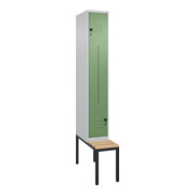 C+P Z-Spind Classic PLUS, Bank, 2 Fächer, 2120x300x815mm, 7035/6011 Verschluss Sicherheits-Drehriegel Sitzbanktyp untergebaut Material Sitzfläche Buche-Hartholz