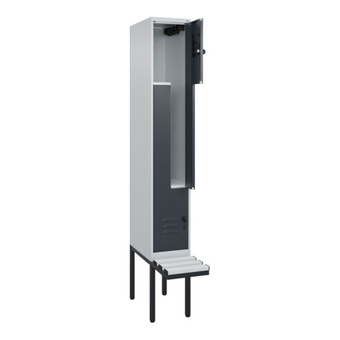 C+P Z-Spind Classic PLUS, Bank, 2 Fächer, 2120x300x815mm, 7035/7016 Verschluss Sicherheits-Drehriegel Sitzbanktyp auskragend Material Sitzfläche Kunststoff