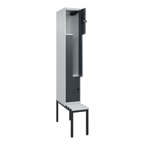 C+P Z-Spind Classic PLUS, Bank, 2 Fächer, 2120x300x815mm, 7035/7016 Verschluss Sicherheits-Drehriegel Sitzbanktyp untergebaut Material Sitzfläche Kunststoff