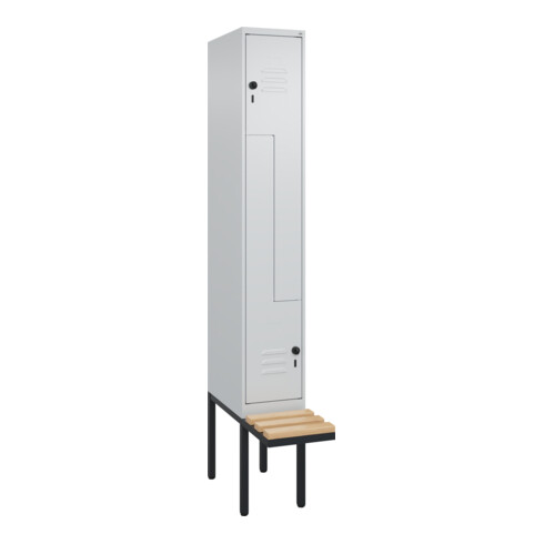 C+P Z-Spind Classic PLUS, Bank, 2 Fächer, 2120x300x815mm, 7035/7035 Verschluss Sicherheits-Drehriegel Sitzbanktyp auskragend Material Sitzfläche Buche-Hartholz