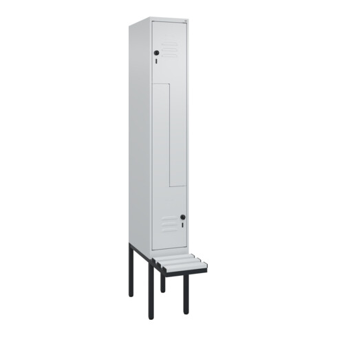 C+P Z-Spind Classic PLUS, Bank, 2 Fächer, 2120x300x815mm, 7035/7035 Verschluss Sicherheits-Drehriegel Sitzbanktyp auskragend Material Sitzfläche Kunststoff