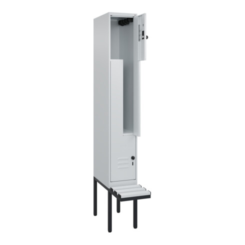C+P Z-Spind Classic PLUS, Bank, 2 Fächer, 2120x300x815mm, 7035/7035 Verschluss Sicherheits-Drehriegel Sitzbanktyp auskragend Material Sitzfläche Kunststoff