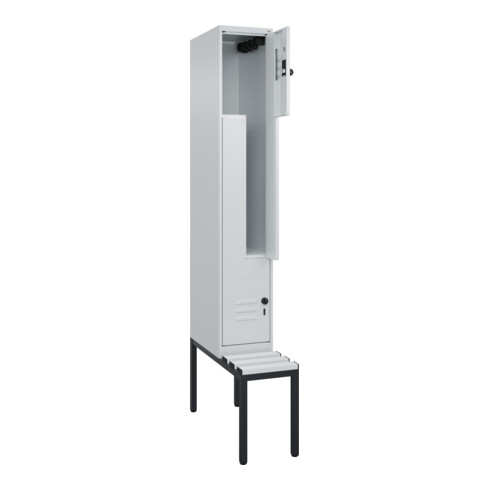 C+P Z-Spind Classic PLUS, Bank, 2 Fächer, 2120x300x815mm, 7035/7035 Verschluss Sicherheits-Drehriegel Sitzbanktyp untergebaut Material Sitzfläche Kunststoff