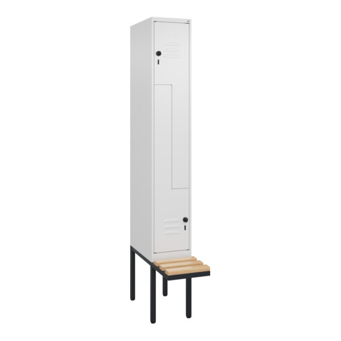 C+P Z-Spind Classic PLUS, Bank, 2 Fächer, 2120x300x815mm, 9016/9016 Verschluss Sicherheits-Drehriegel Sitzbanktyp auskragend Material Sitzfläche Buche-Hartholz
