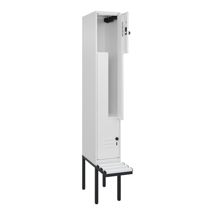 C+P Z-Spind Classic PLUS, Bank, 2 Fächer, 2120x300x815mm, 9016/9016 Verschluss Sicherheits-Drehriegel Sitzbanktyp auskragend Material Sitzfläche Kunststoff
