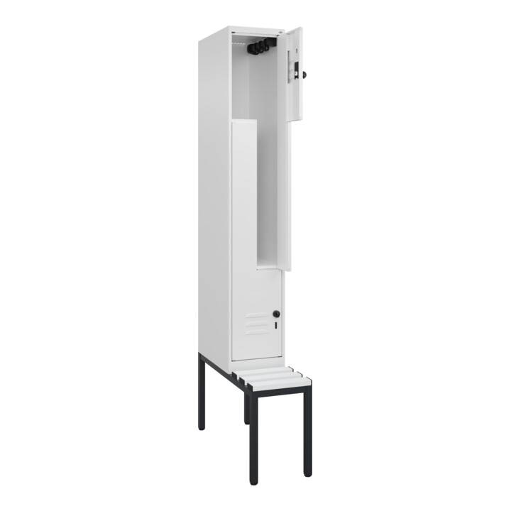 C+P Z-Spind Classic PLUS, Bank, 2 Fächer, 2120x300x815mm, 9016/9016 Verschluss Sicherheits-Drehriegel Sitzbanktyp untergebaut Material Sitzfläche Kunststoff