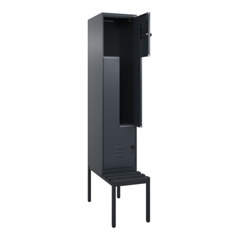 C+P Z-Spind Classic PLUS, Bank, 2 Fächer, 2120x400x815mm, 7016/7016 Verschluss Sicherheits-Drehriegel Sitzbanktyp untergebaut Material Sitzfläche Kunststoff