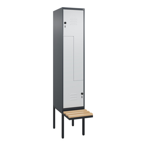 C+P Z-Spind Classic PLUS, Bank, 2 Fächer, 2120x400x815mm, 7016/7035 Verschluss Sicherheits-Drehriegel Sitzbanktyp auskragend Material Sitzfläche Buche-Hartholz