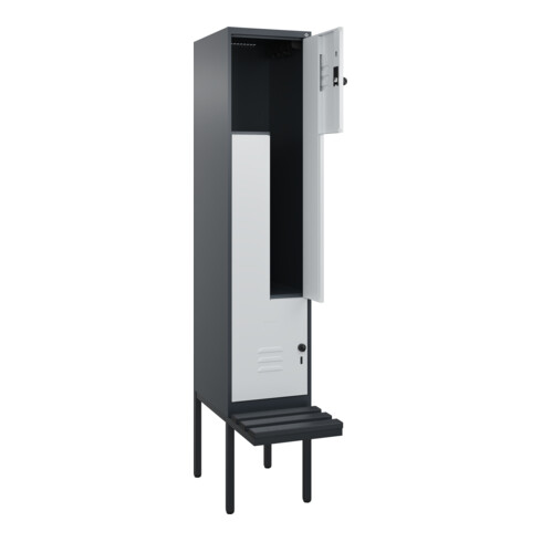 C+P Z-Spind Classic PLUS, Bank, 2 Fächer, 2120x400x815mm, 7016/7035 Verschluss Sicherheits-Drehriegel Sitzbanktyp auskragend Material Sitzfläche Kunststoff