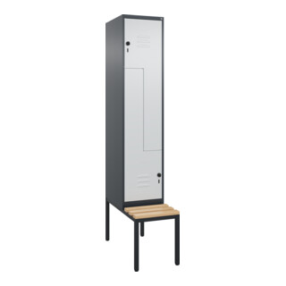 C+P Z-Spind Classic PLUS, Bank, 2 Fächer, 2120x400x815mm, 7016/7035 Verschluss Sicherheits-Drehriegel Sitzbanktyp untergebaut Material Sitzfläche Buche-Hartholz