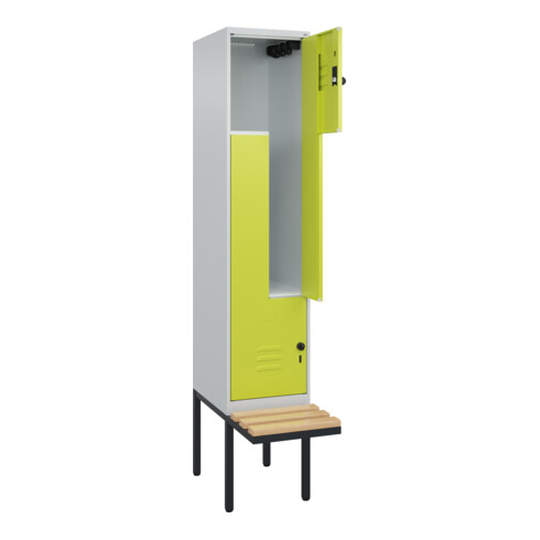 C+P Z-Spind Classic PLUS, Bank, 2 Fächer, 2120x400x815mm, 7035/0024 Verschluss Sicherheits-Drehriegel Sitzbanktyp auskragend Material Sitzfläche Buche-Hartholz