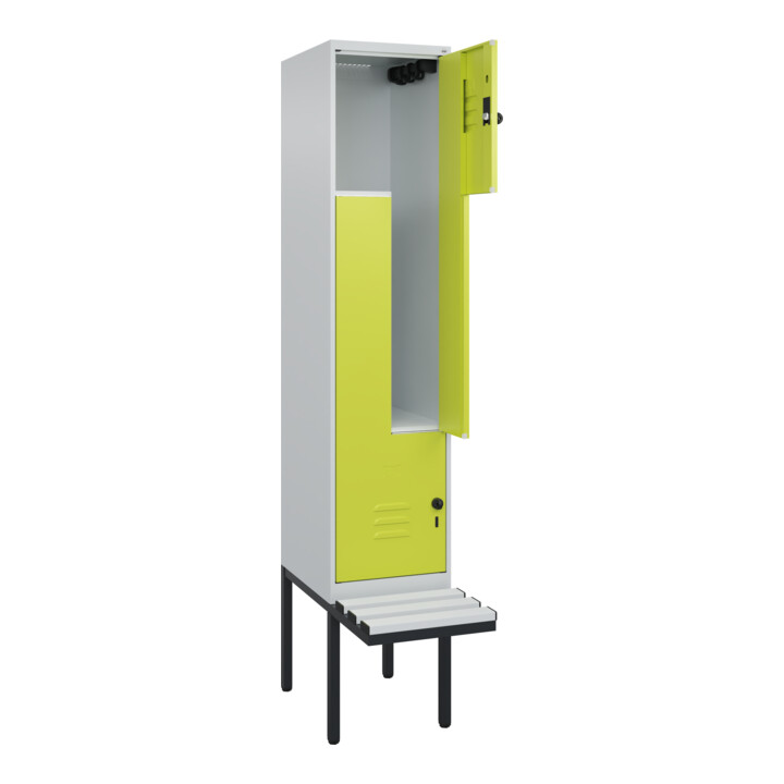 C+P Z-Spind Classic PLUS, Bank, 2 Fächer, 2120x400x815mm, 7035/0024 Verschluss Sicherheits-Drehriegel Sitzbanktyp auskragend Material Sitzfläche Kunststoff