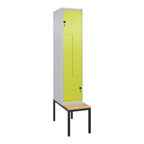 C+P Z-Spind Classic PLUS, Bank, 2 Fächer, 2120x400x815mm, 7035/0024 Verschluss Sicherheits-Drehriegel Sitzbanktyp untergebaut Material Sitzfläche Buche-Hartholz