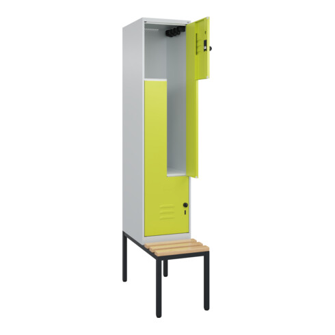 C+P Z-Spind Classic PLUS, Bank, 2 Fächer, 2120x400x815mm, 7035/0024 Verschluss Sicherheits-Drehriegel Sitzbanktyp untergebaut Material Sitzfläche Buche-Hartholz