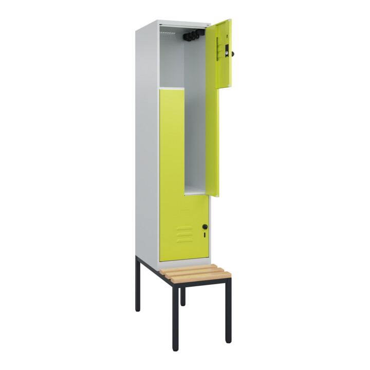 C+P Z-Spind Classic PLUS, Bank, 2 Fächer, 2120x400x815mm, 7035/0024 Verschluss Sicherheits-Drehriegel Sitzbanktyp untergebaut Material Sitzfläche Buche-Hartholz