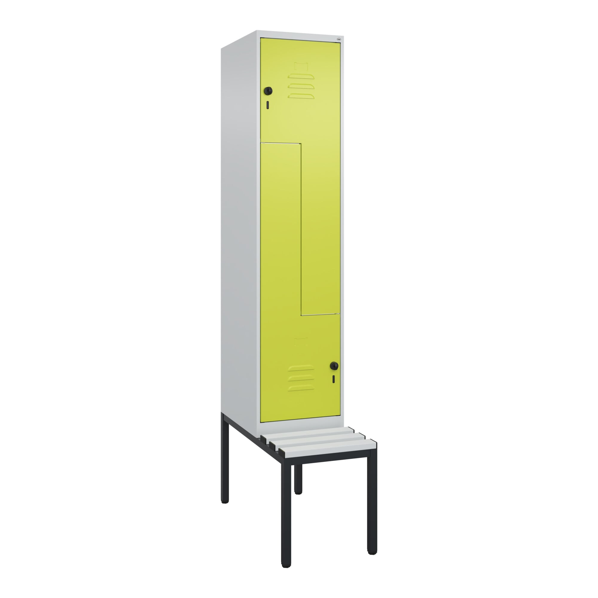 C+P Z-Spind Classic PLUS, Bank, 2 Fächer, 2120x400x815mm, 7035/0024 Verschluss Sicherheits-Drehriegel Sitzbanktyp untergebaut Material Sitzfläche Kuns