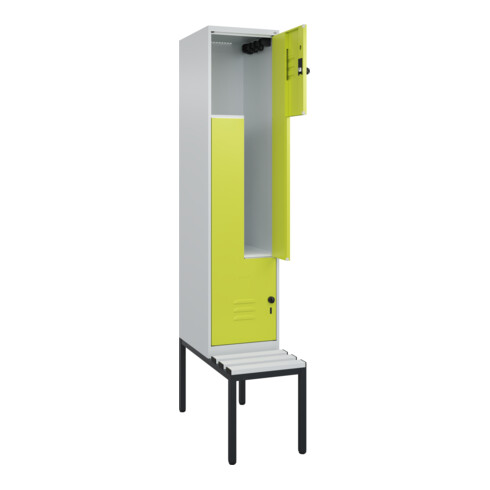 C+P Z-Spind Classic PLUS, Bank, 2 Fächer, 2120x400x815mm, 7035/0024 Verschluss Sicherheits-Drehriegel Sitzbanktyp untergebaut Material Sitzfläche Kunststoff