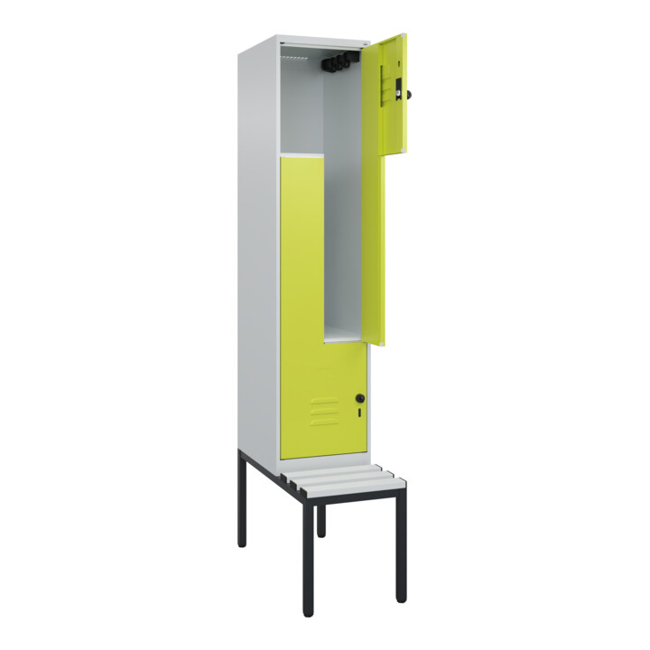 C+P Z-Spind Classic PLUS, Bank, 2 Fächer, 2120x400x815mm, 7035/0024 Verschluss Sicherheits-Drehriegel Sitzbanktyp untergebaut Material Sitzfläche Kunststoff