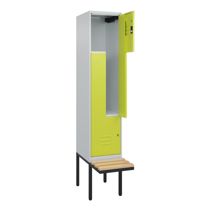 C+P Z-Spind Classic PLUS, Bank, 2 Fächer, 2120x400x815mm, 7035/0024 Verschluss Zylinderschloss Sitzbanktyp auskragend Material Sitzfläche Buche-Hartholz